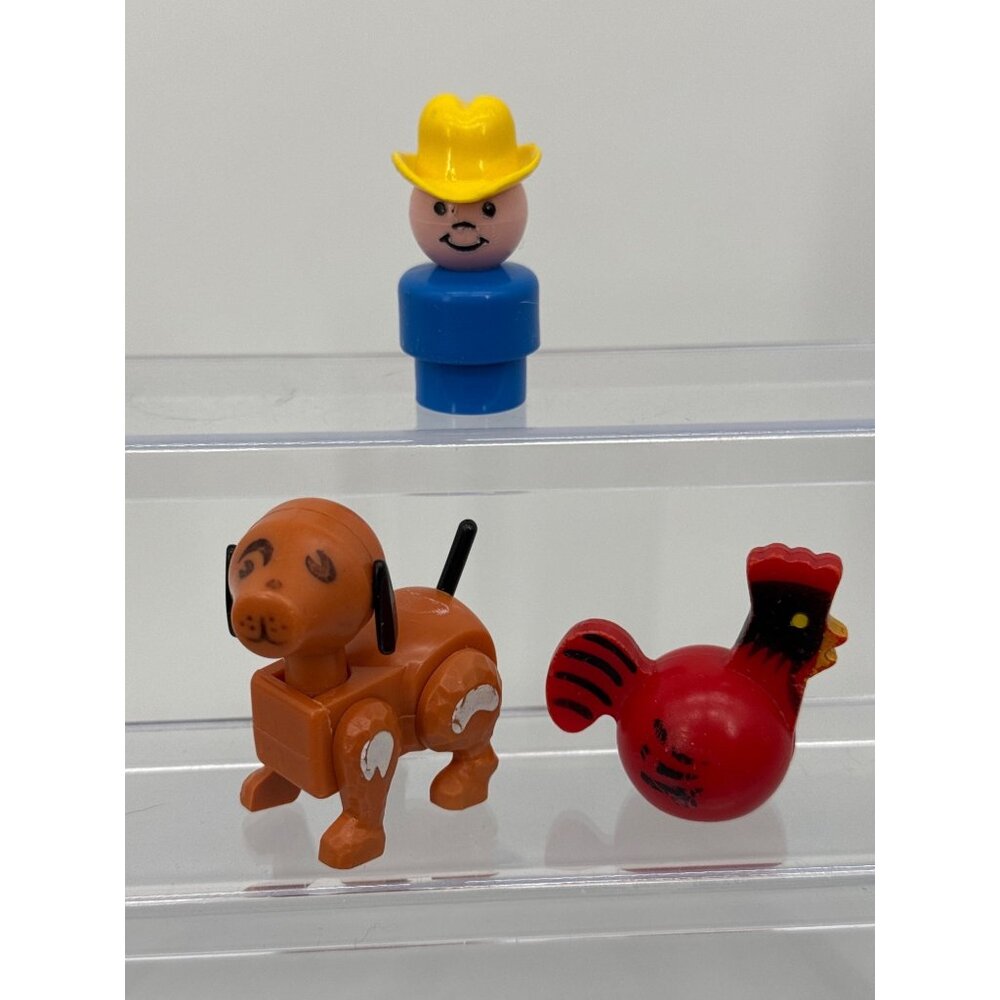 Vintage Fisher Price Little People Play Family Farmer Puppy Dog and Rooster